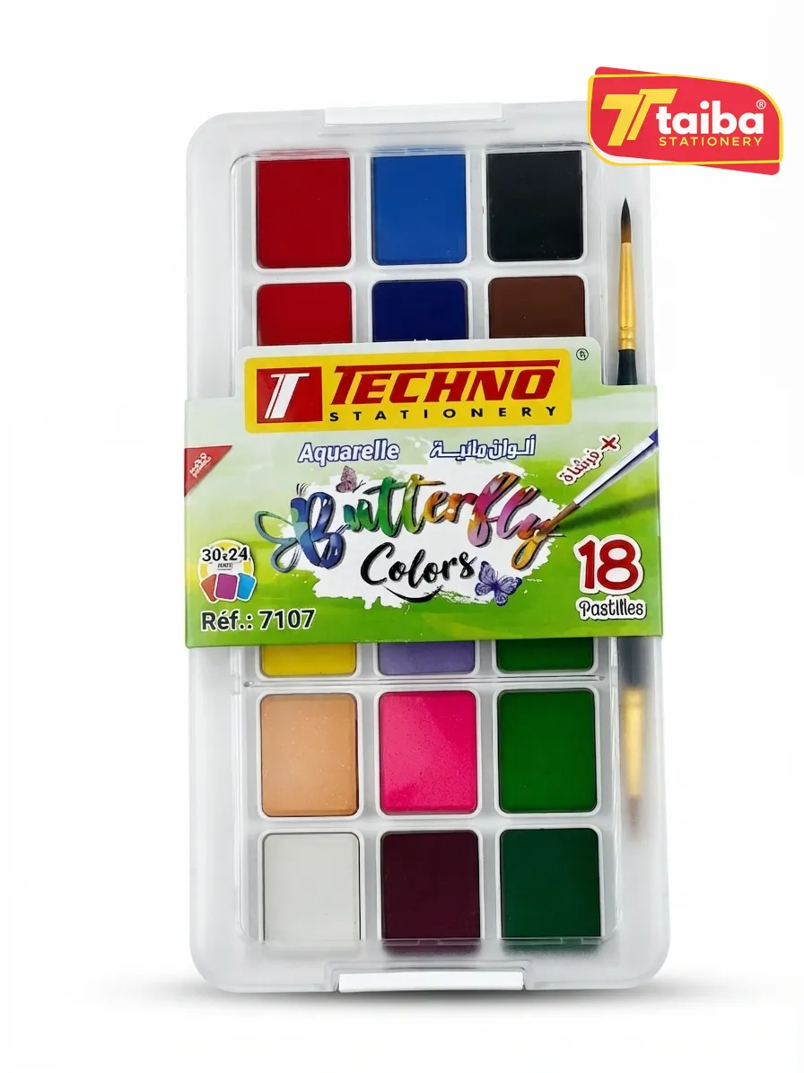 AQUARELLE BUTTERFLY COLORS 18 PASTILLES 30*20MM+PINCEAU TCHNO 7107