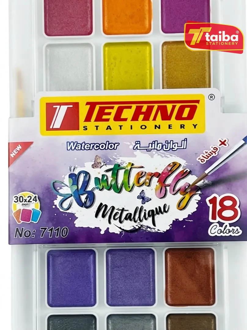 AQUARELLE BUTTERFLY METALLIQUE 18 PASTILLES 30*24MM+PINCEAU TCHNO 7110